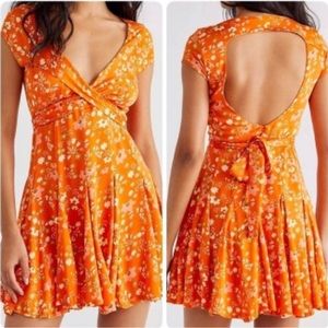 Free People Orange Floral Mini Dress